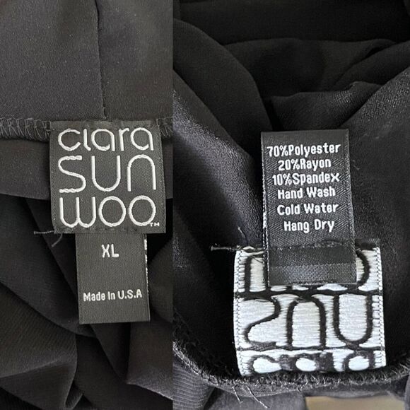 Clara Sun Woo Women's Size XL Black Drape Crossover Tulip Midi Dress Minimalist - Picture 4 of 12